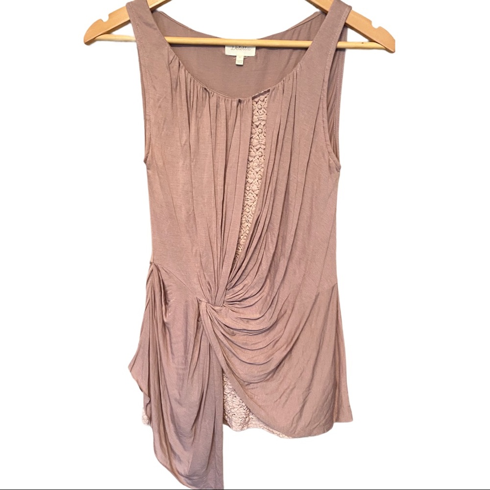 Anthropologie Deletta Draped Lace Inset Sleeveless Top Mauve Taupe Xtra-Small